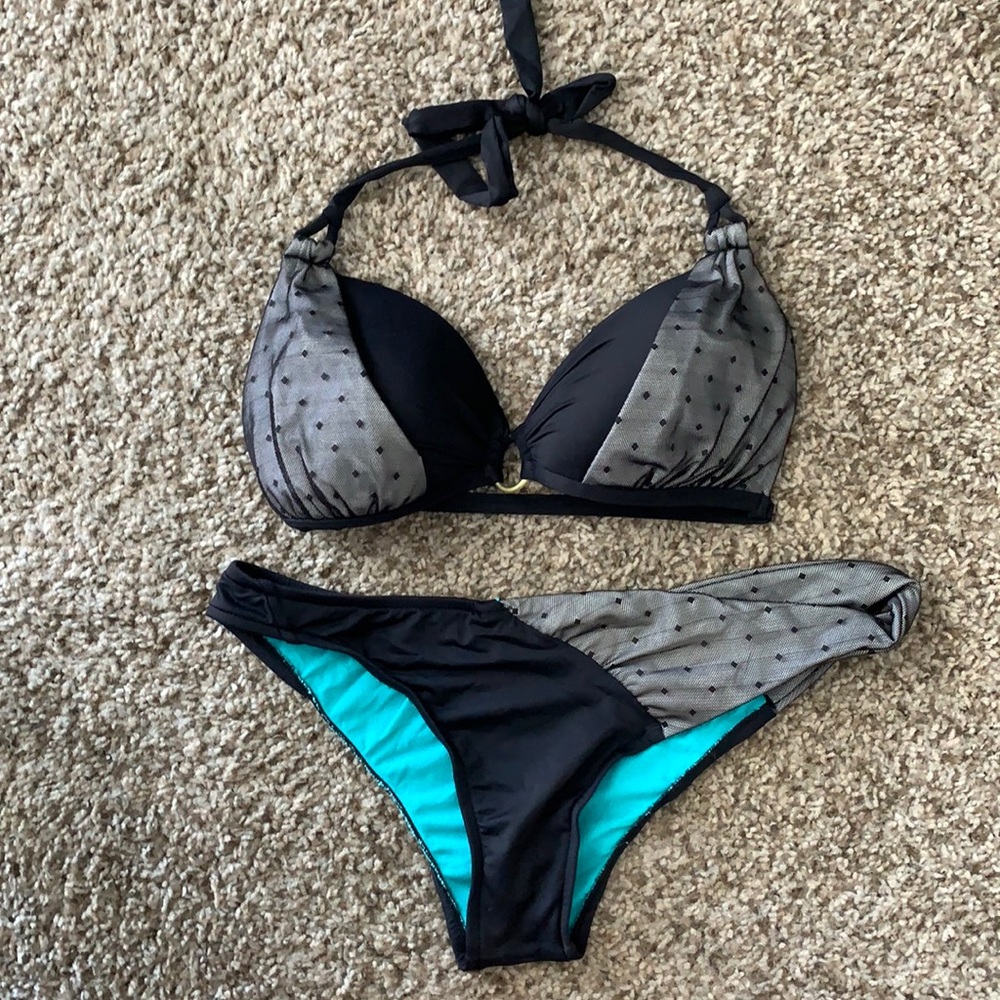 B swim black lace bathing suit- M top and S bottom